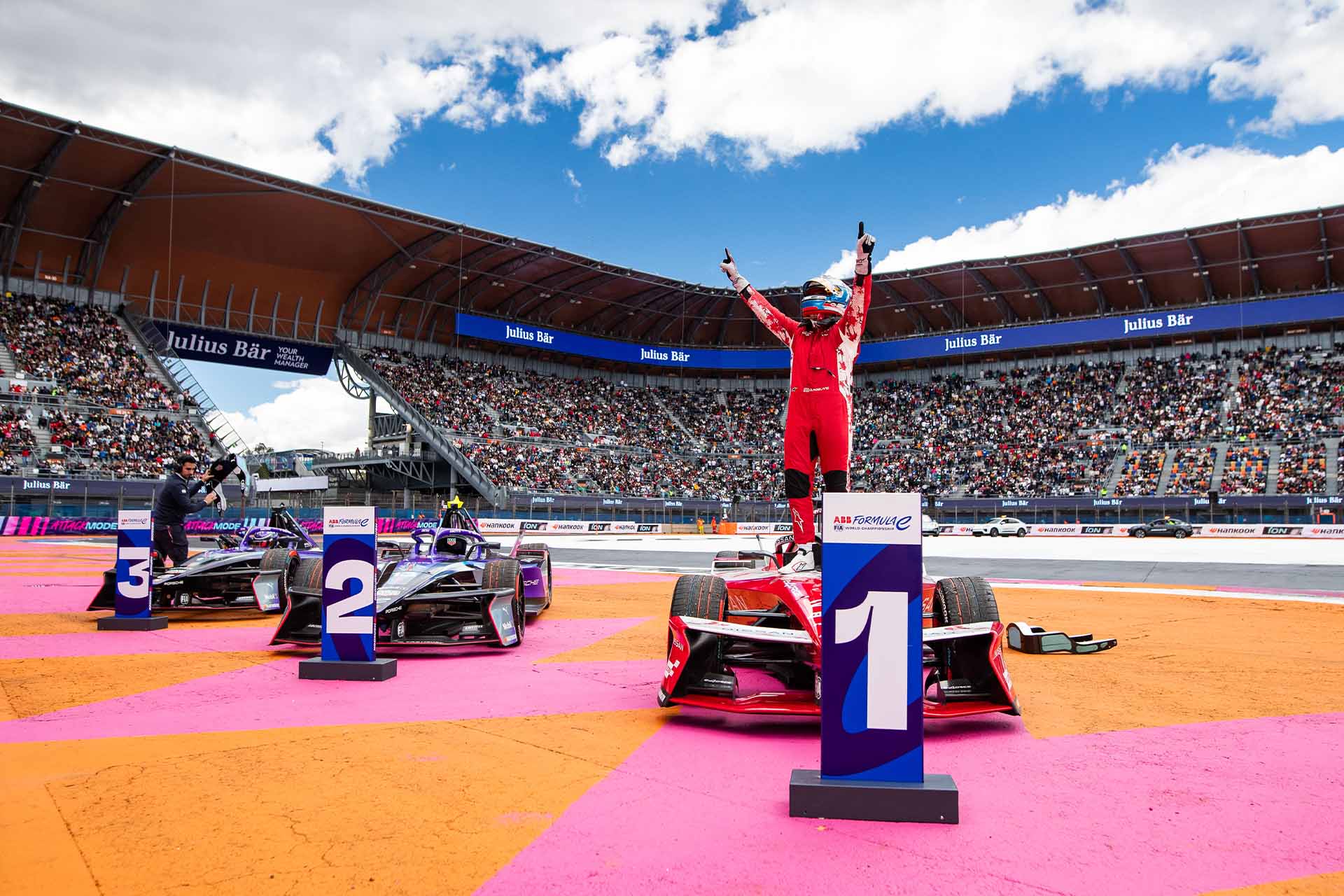 Nissan Formula E Team's Oliver Rowland after winning the Mexico E-Prix. 